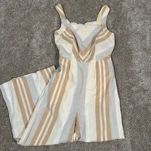 Anthropologie Cream‎ and Tan Striped Linen Cotton Jumper